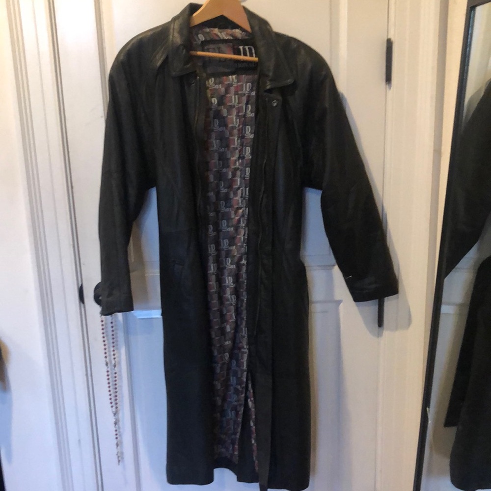 Genuine Leather Long black leather trench Coat- men’s or women’s.